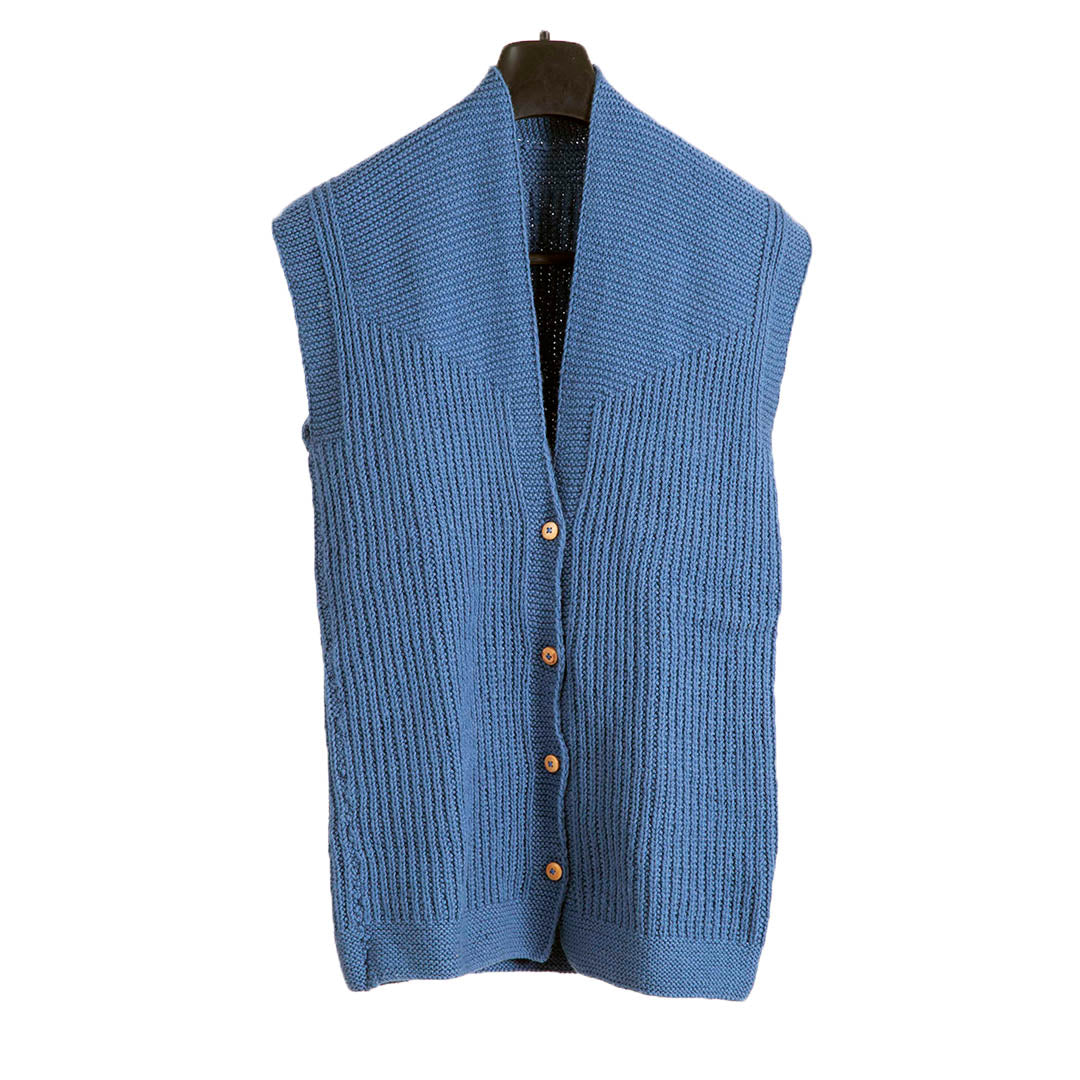 Cardigan V Neck Half Sleeves - Chambray | For Men | 100% Organic Wool